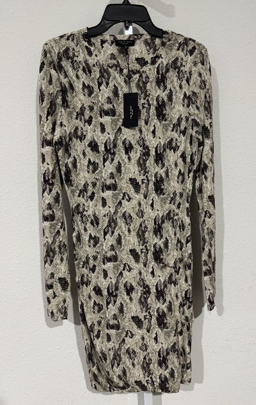 RAG & BONE Poppy Draped Mini Dress in Tan Snake size M NWT!